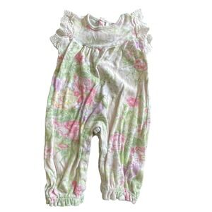 Laura Ashley Baby Floral Romper Eyelet Lace Sleeves Pink Rose 6-9 Months